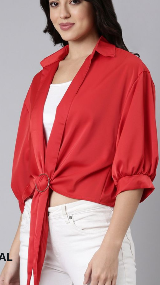 Plain Knotted Satin Shirt