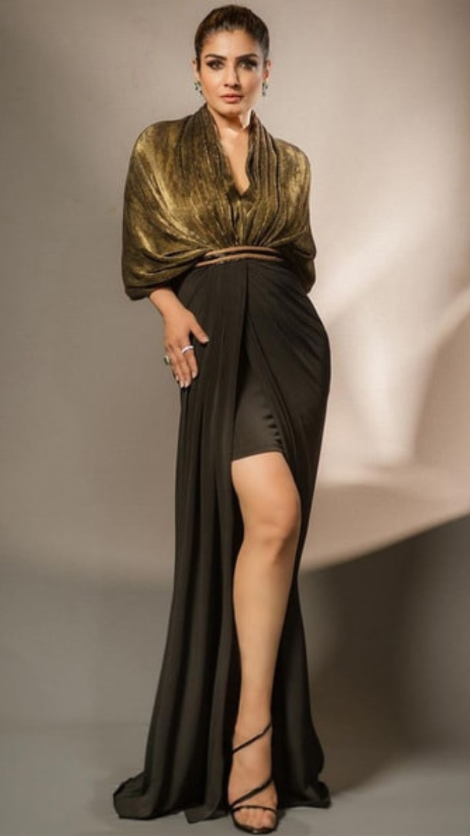Pleated Cape Style Draped High Slit Dress FC1911