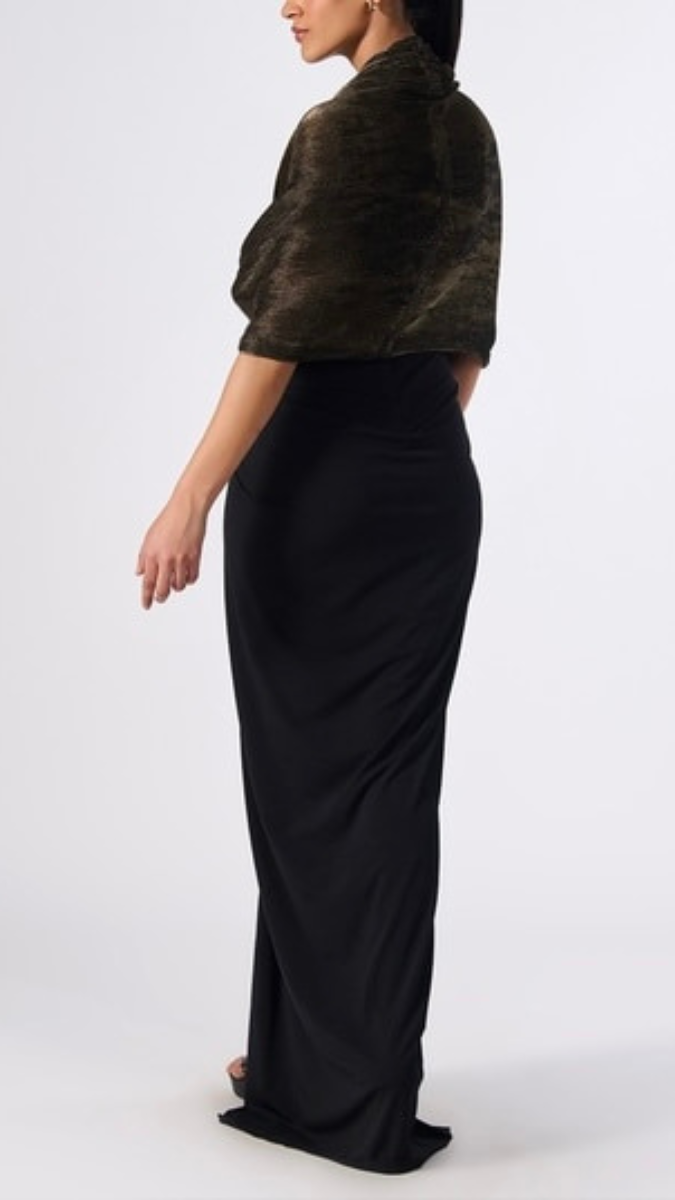Pleated Cape Style Draped High Slit Dress FC1911