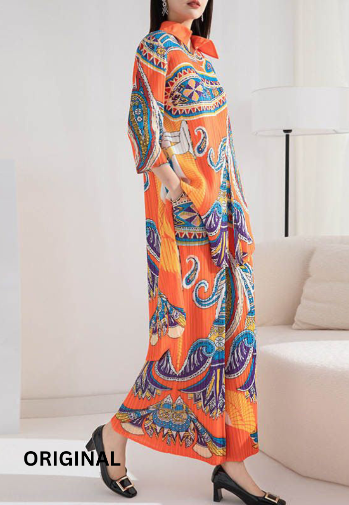 Fc Pleated Fashion Casual Print Loose Two-Piece Set