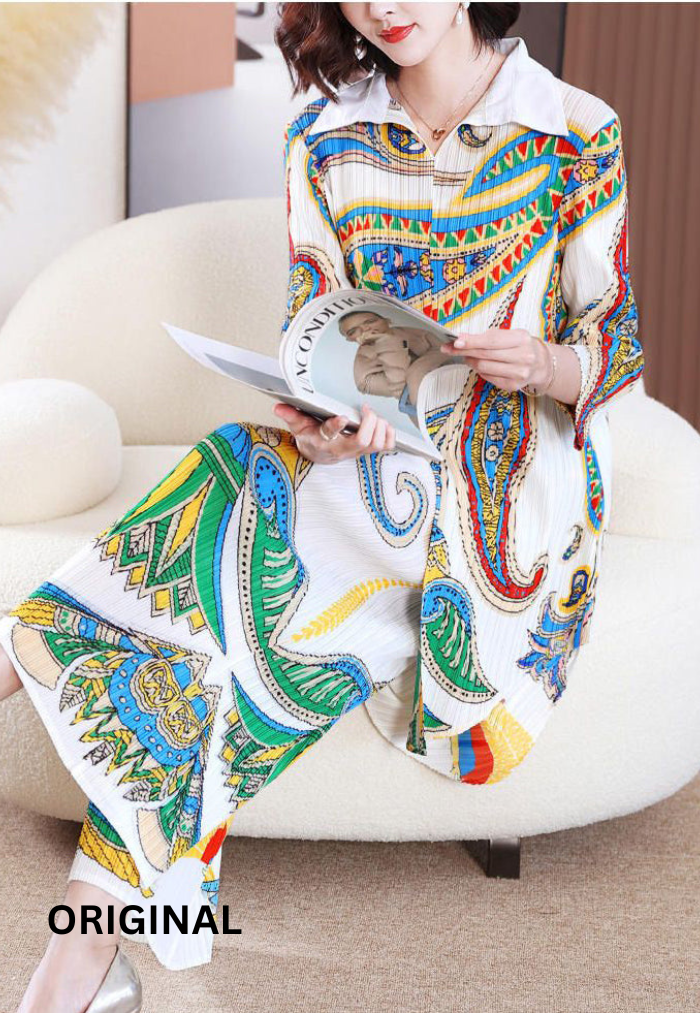 Fc Pleated Fashion Casual Print Loose Two-Piece Set