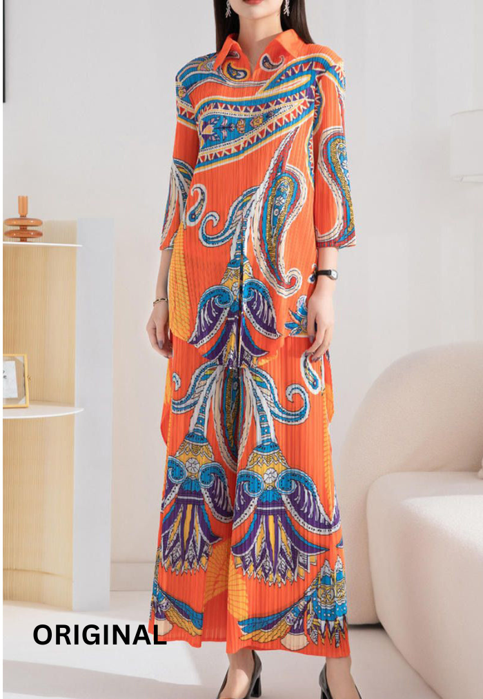 Fc Pleated Fashion Casual Print Loose Two-Piece Set