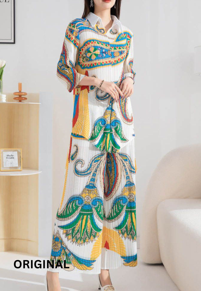 Fc Pleated Fashion Casual Print Loose Two-Piece Set