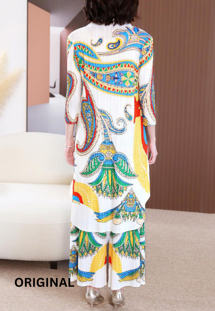 Fc Pleated Fashion Casual Print Loose Two-Piece Set