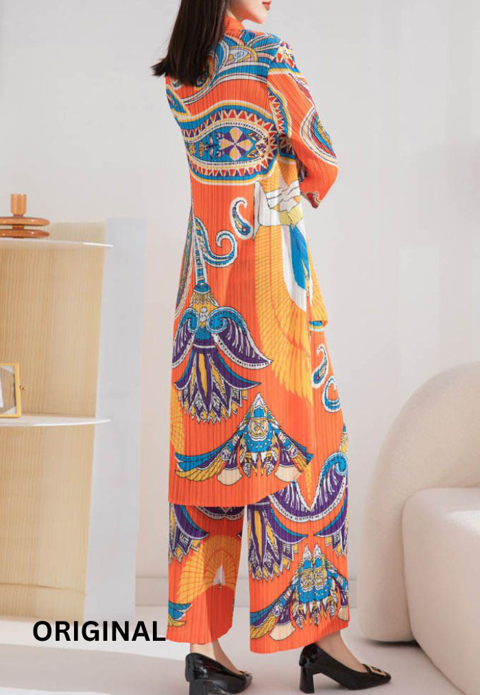 Fc Pleated Fashion Casual Print Loose Two-Piece Set