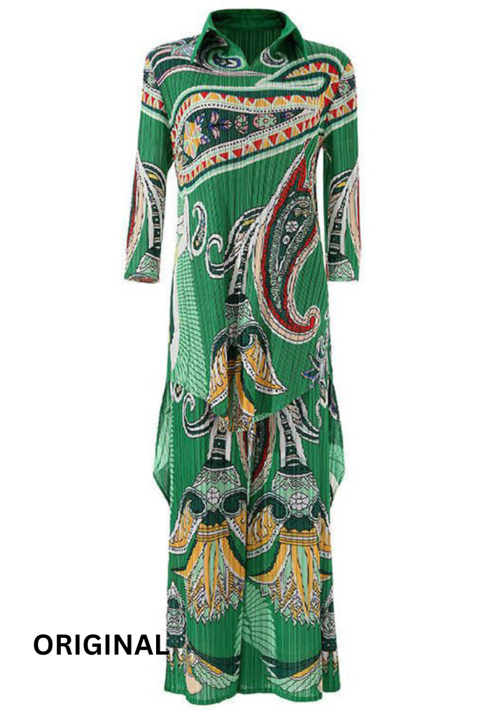 Fc Pleated Fashion Casual Print Loose Two-Piece Set