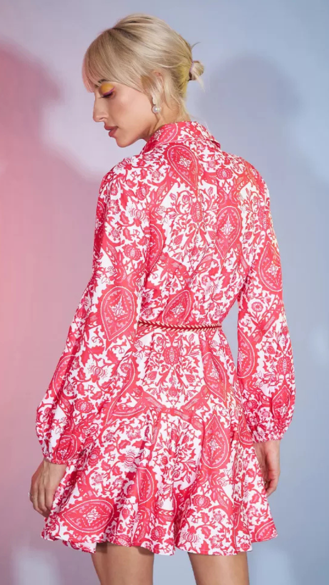 Printed Balloon Sleeve Mini Dress FC1876