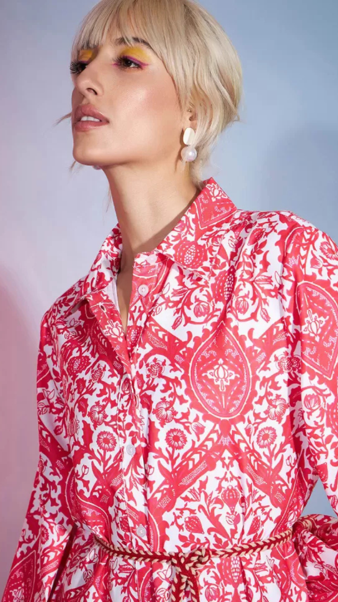 Printed Balloon Sleeve Mini Dress FC1876