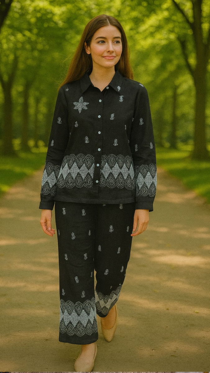 Printed Shirt Wide Ankle Pant Coord Set FC1871