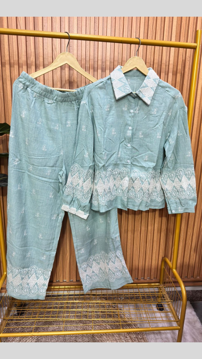 Printed Shirt Wide Ankle Pant Coord Set FC1871