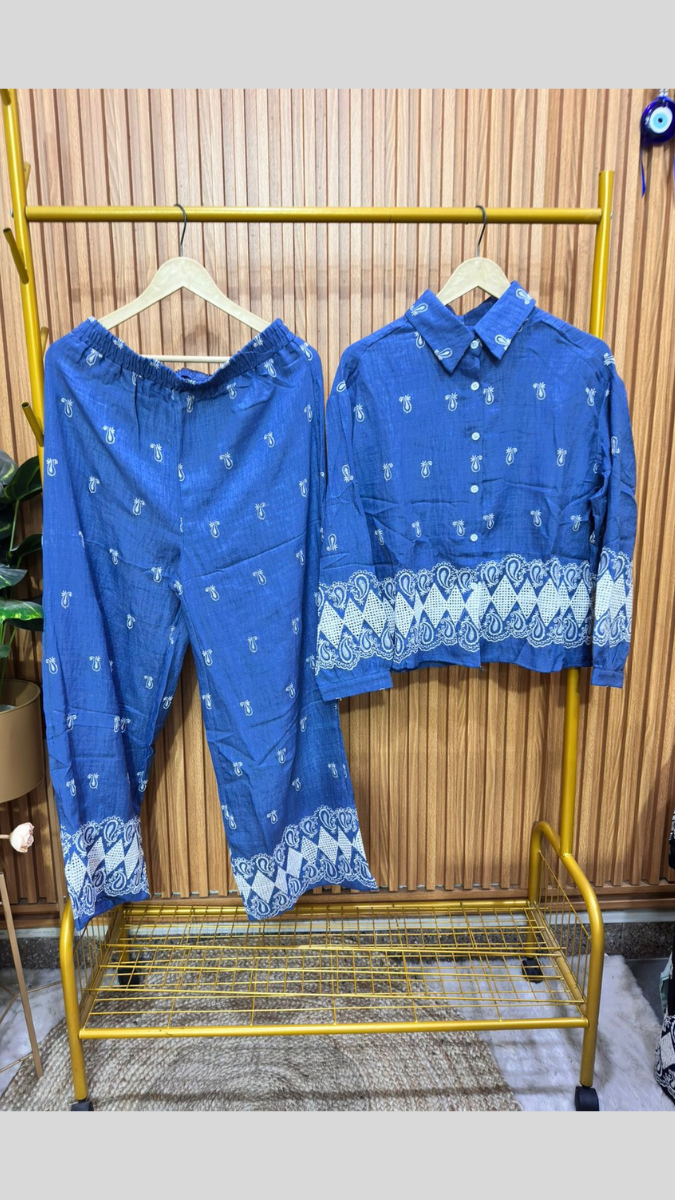 Printed Shirt Wide Ankle Pant Coord Set FC1871