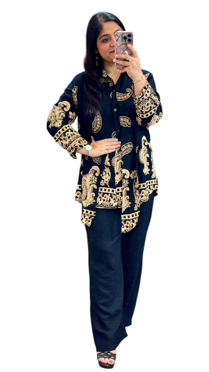 Printed Shirt With Plain Trouser Coord Set FC1887