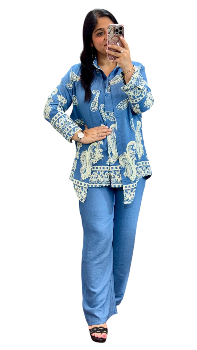 Printed Shirt With Plain Trouser Coord Set FC1887