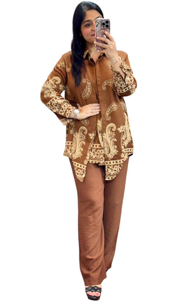 Printed Shirt With Plain Trouser Coord Set FC1887