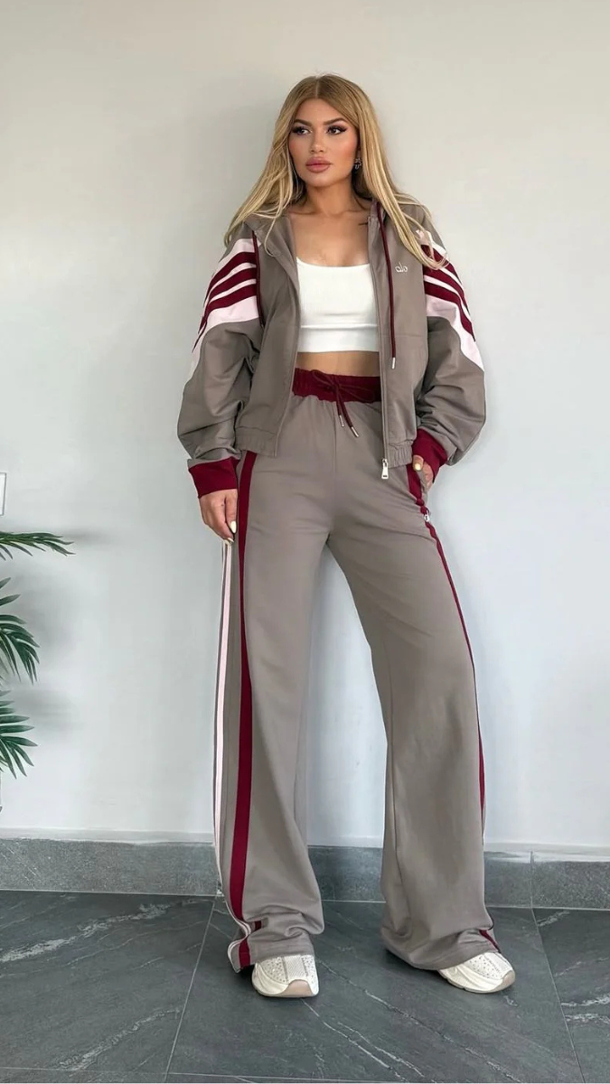 Red And White Striped Jacket And Pant Coord Set FC1923