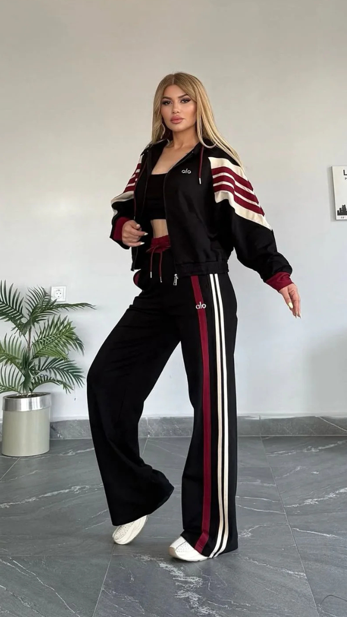 Red And White Striped Jacket And Pant Coord Set FC1923