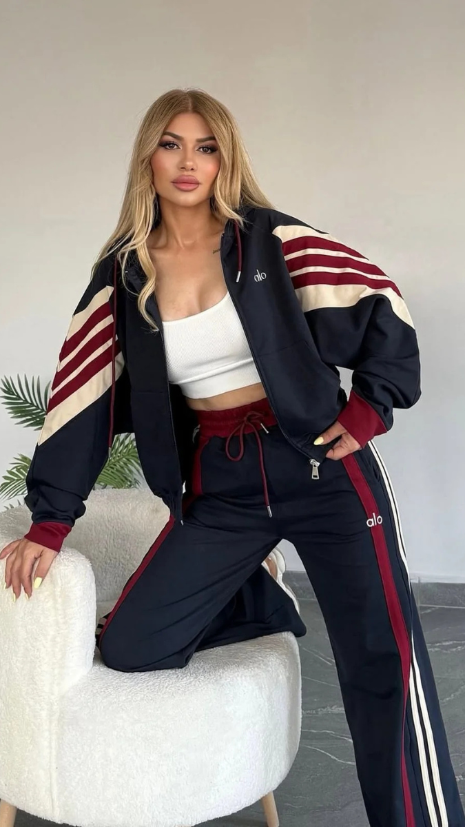 Red And White Striped Jacket And Pant Coord Set FC1923