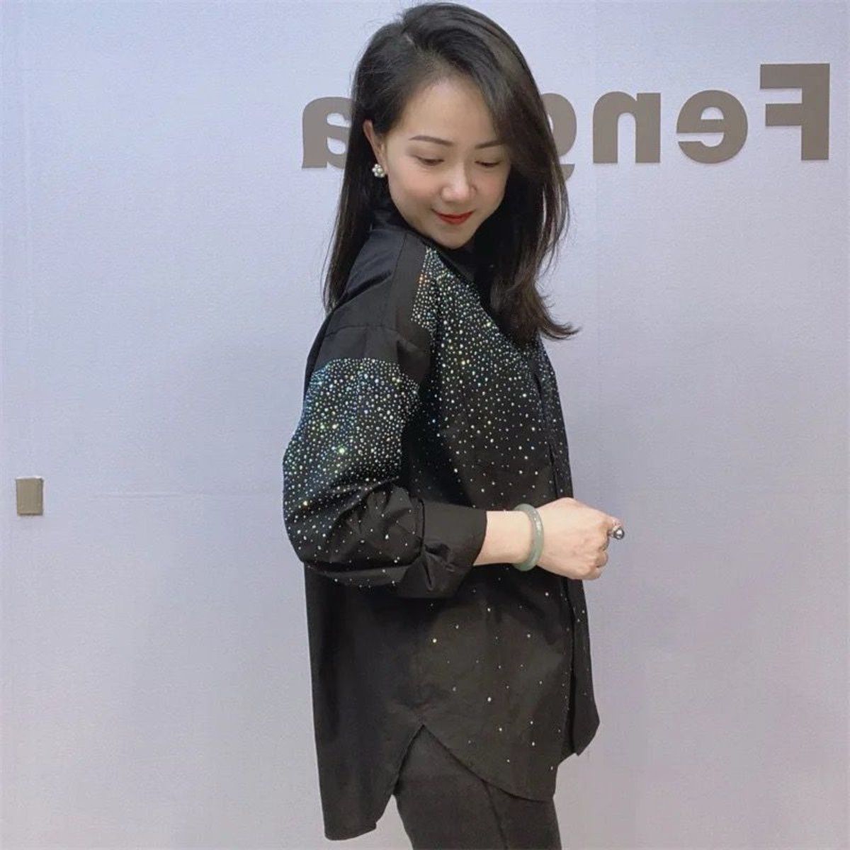 Rhinestone- Embellished Shirt
