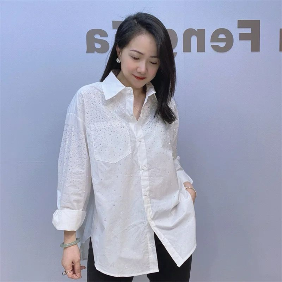 Rhinestone- Embellished Shirt