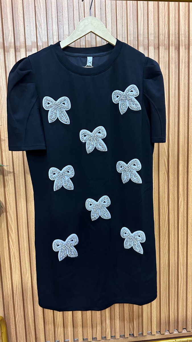 Rhinestone Bow Embedded Mini Dress FC1922