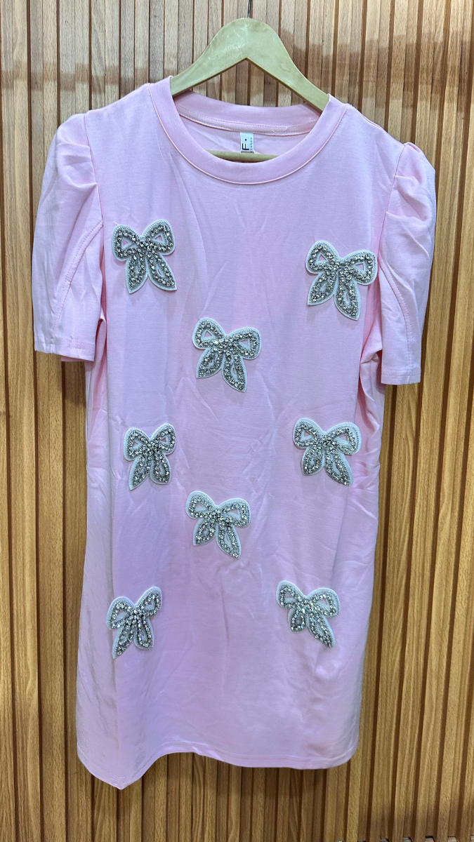 Rhinestone Bow Embedded Mini Dress FC1922