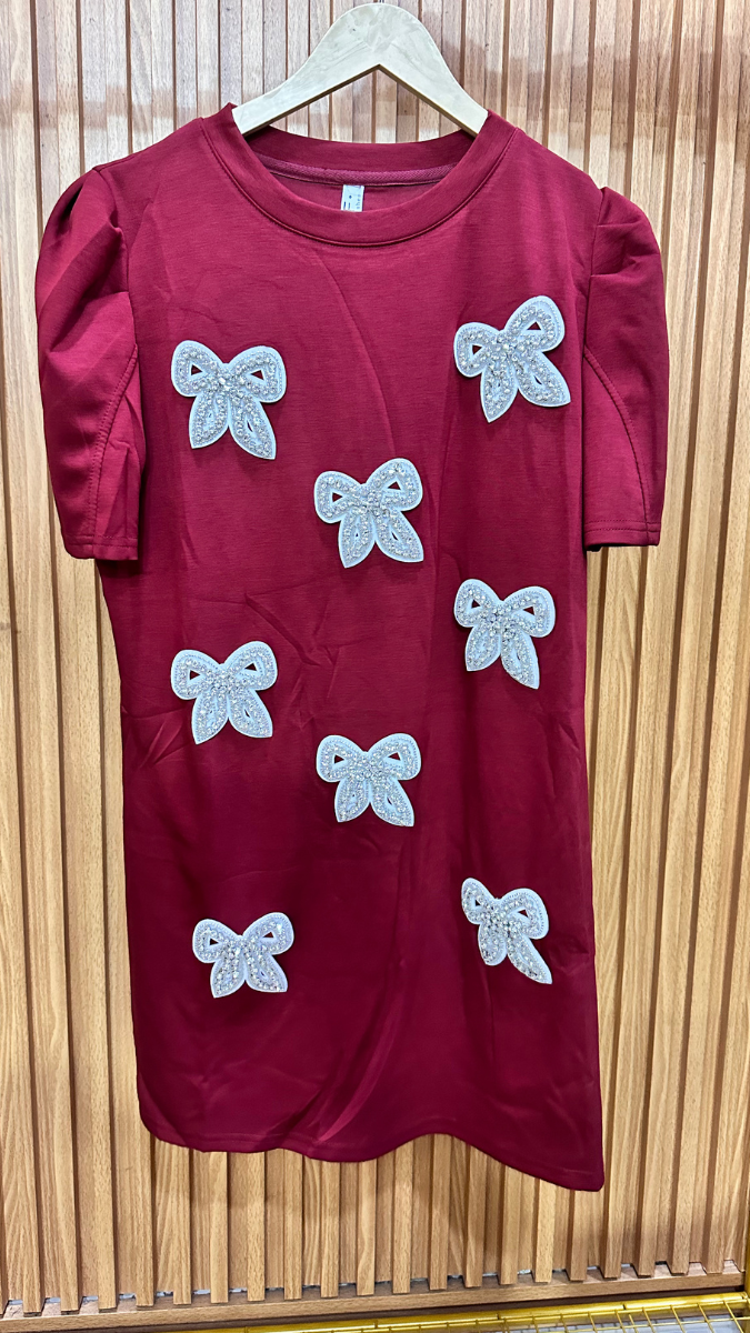 Rhinestone Bow Embedded Mini Dress FC1922