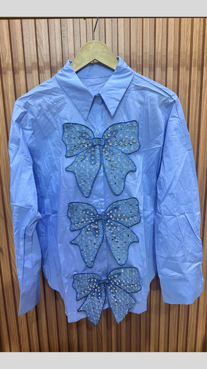 Rhinestone Designed Bow Shirt FC1863