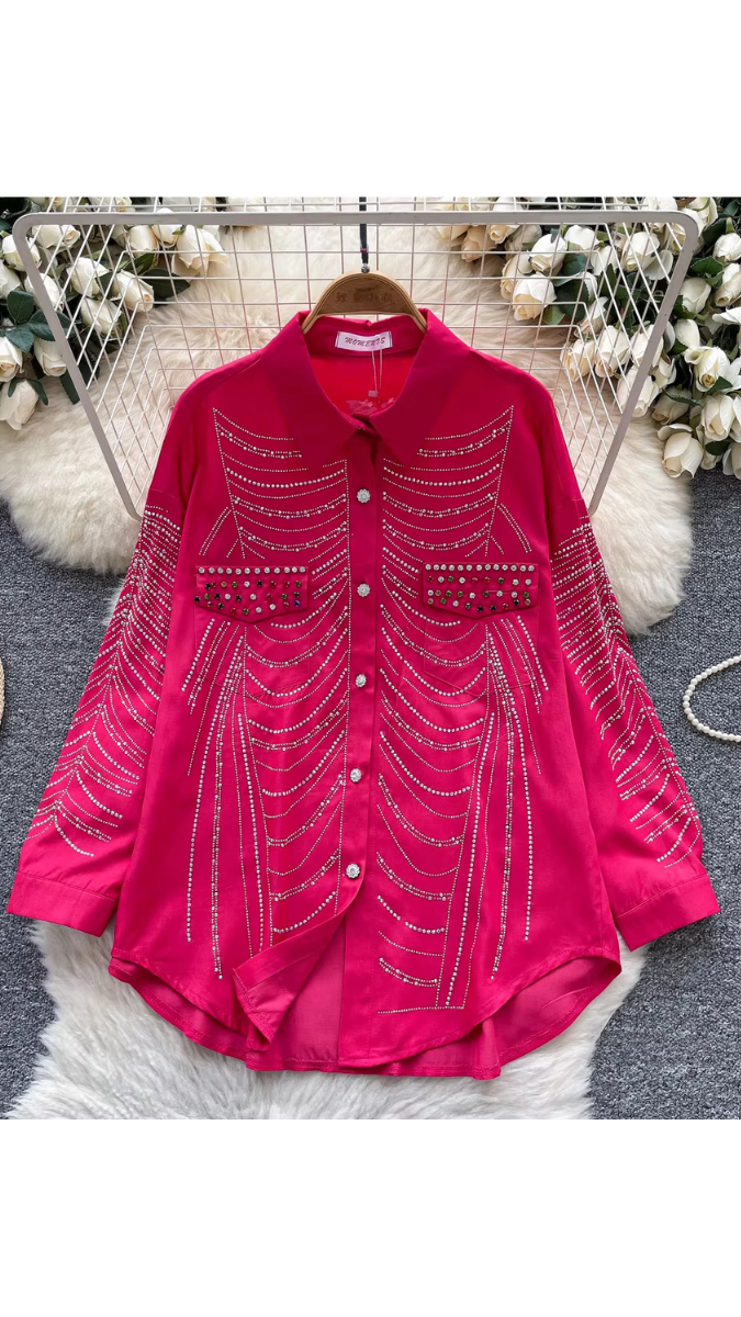 Rhinestone Designed Shirt FC1880