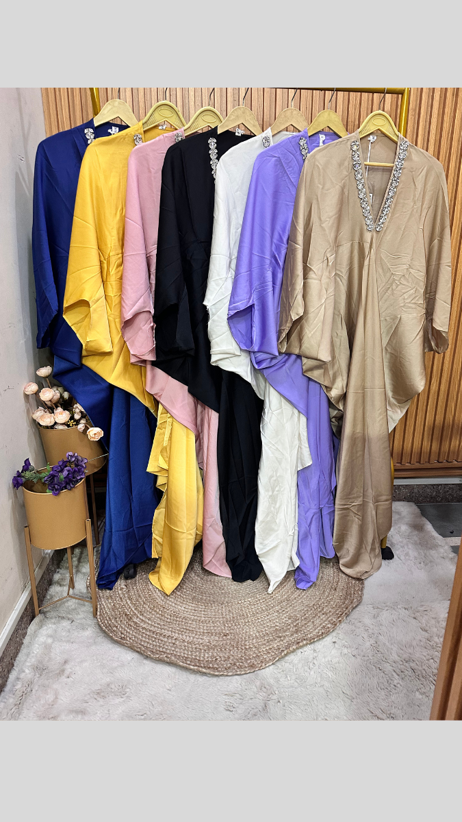 Rhinestone Designed V Neck Kaftan Dress FC1844