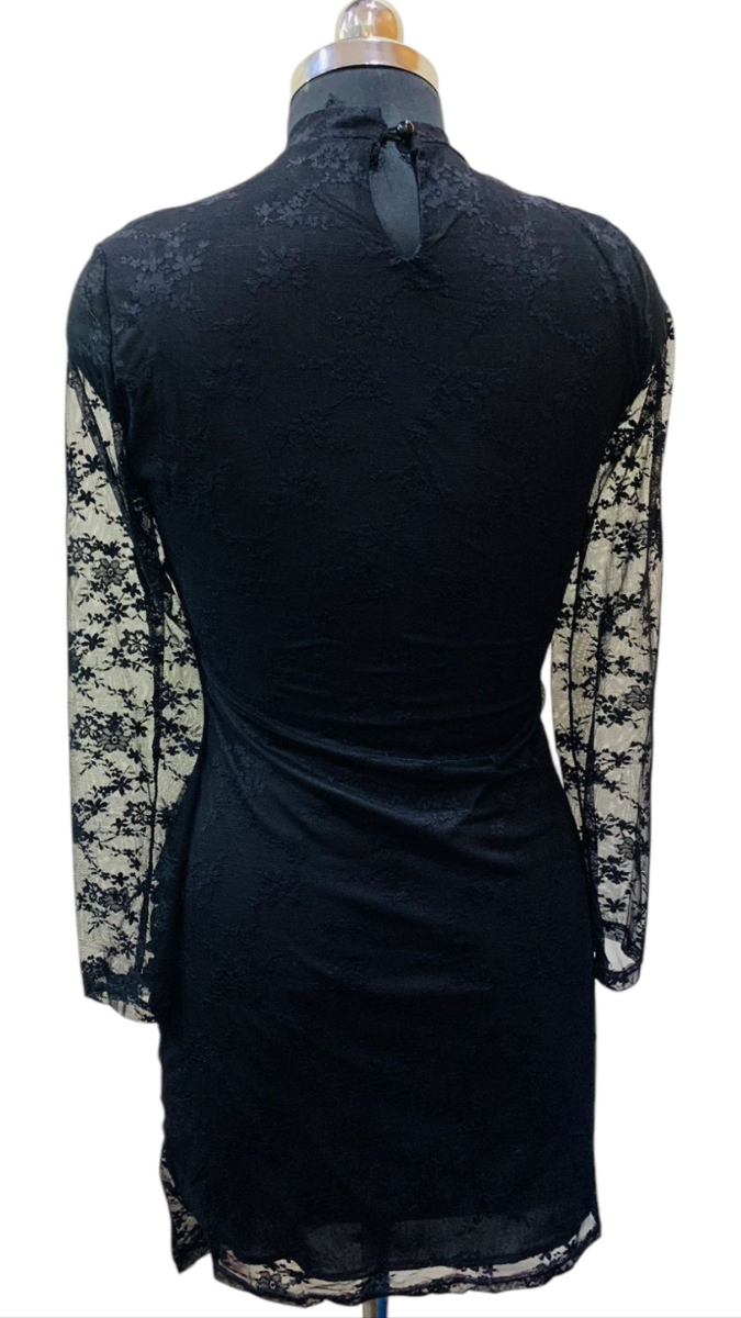 Rhinestone Flower With Net Sleeve Dress FC1759