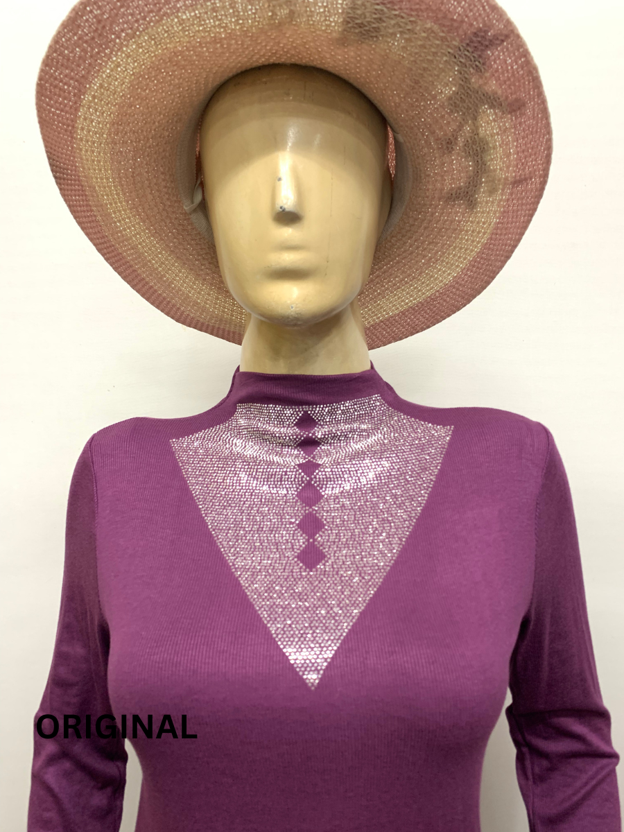 Rhinestone Neck And Sleeve Designed Winter Top FC1461