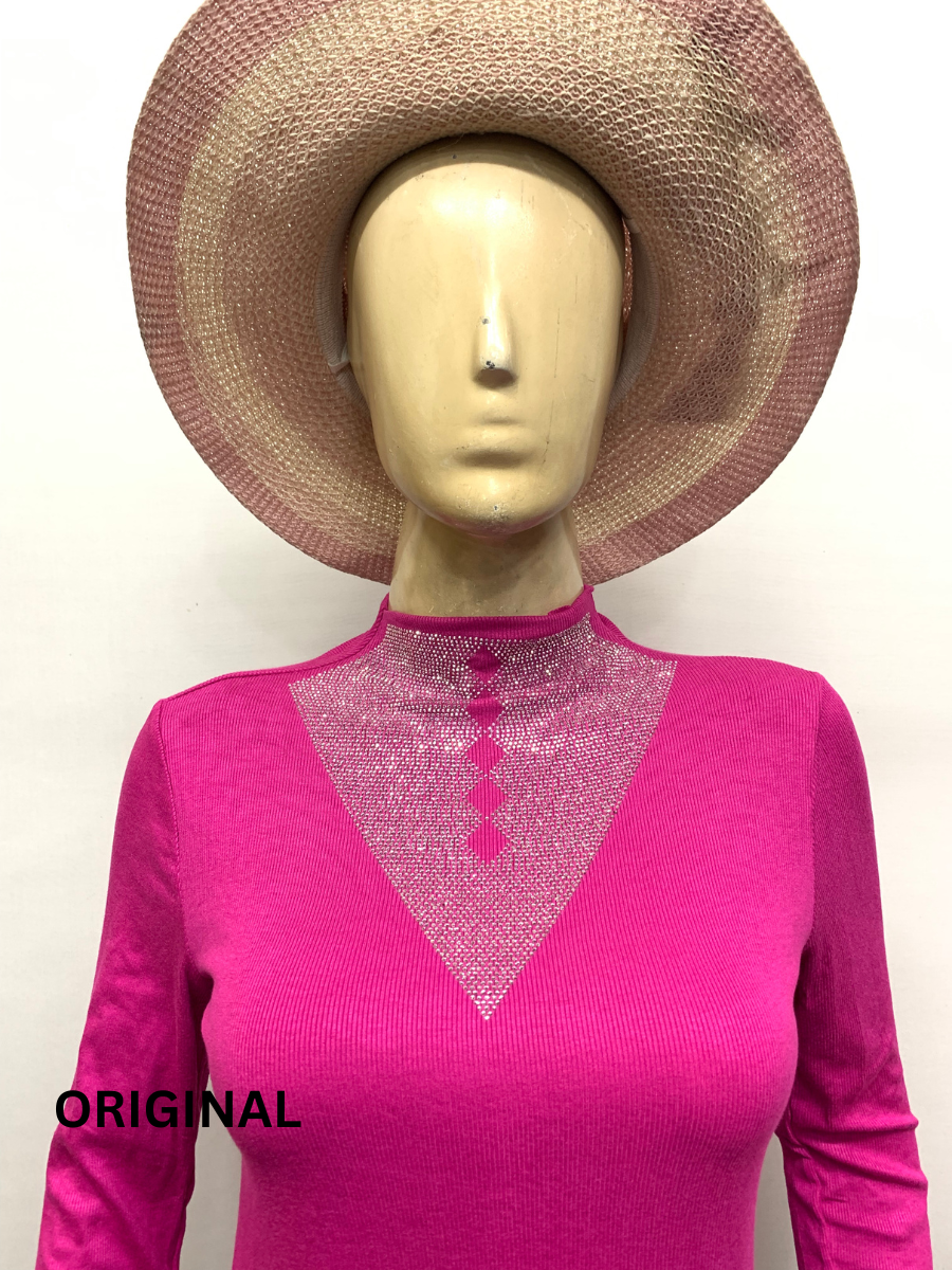 Rhinestone Neck And Sleeve Designed Winter Top FC1461