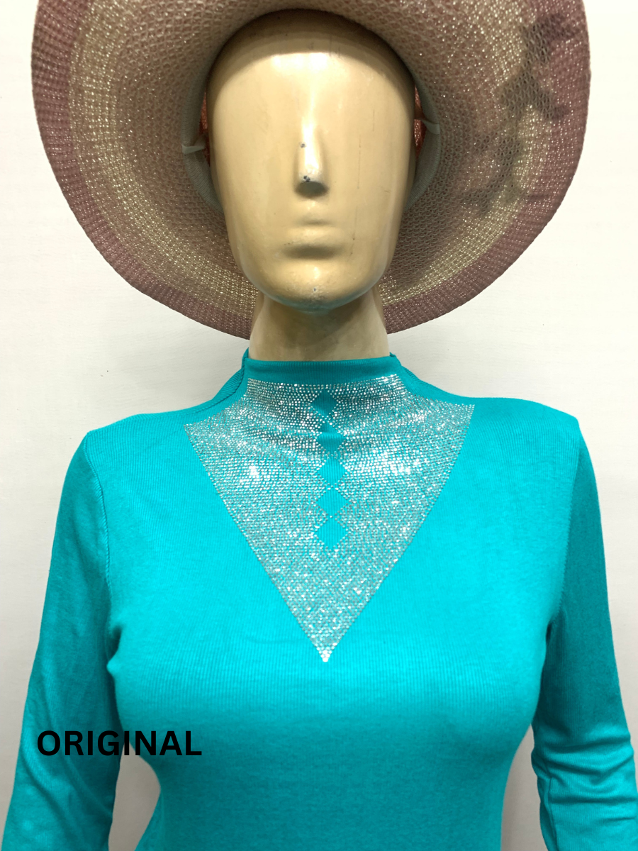 Rhinestone Neck And Sleeve Designed Winter Top FC1461