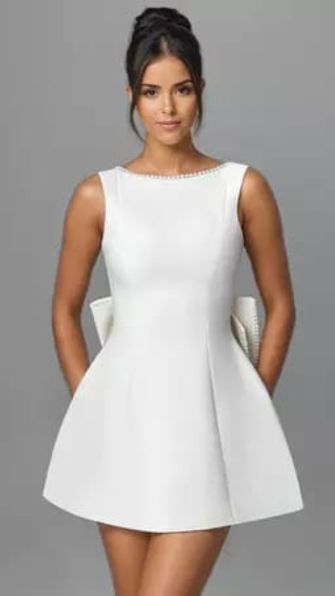 Rhinestone Backless Dress with Big Bow FC1871
