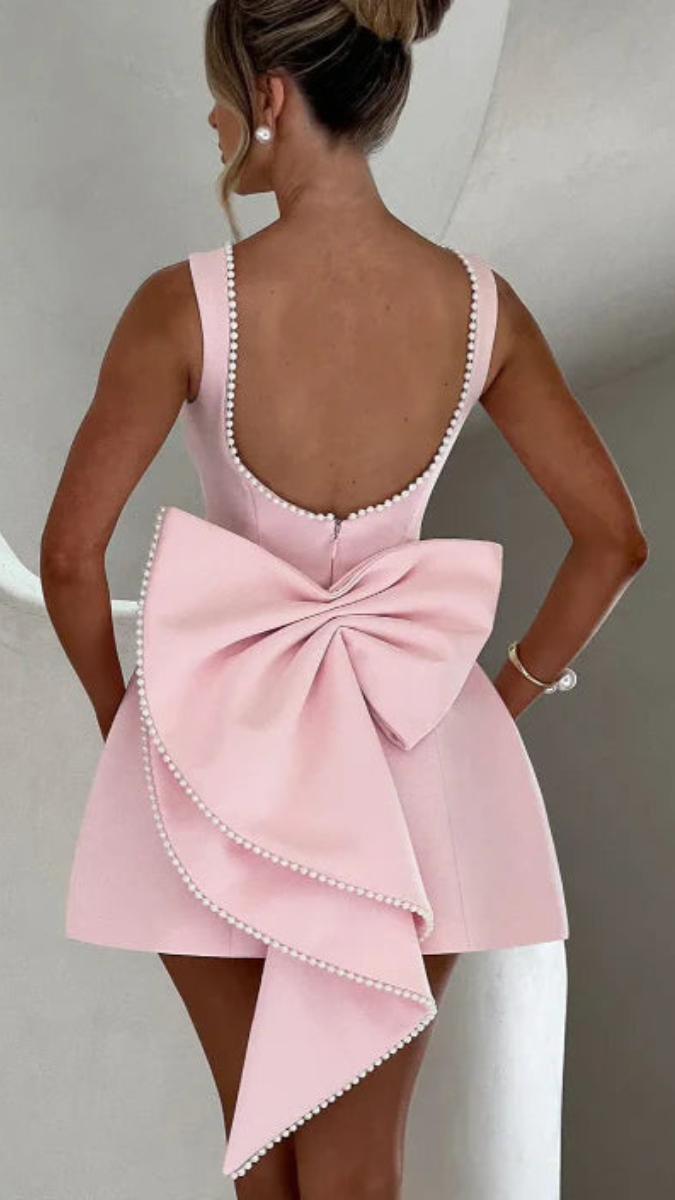 Rhinestone Backless Dress with Big Bow FC1871