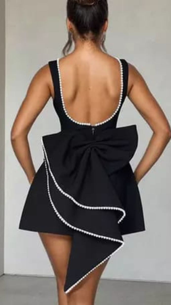 Rhinestone Backless Dress with Big Bow FC1871