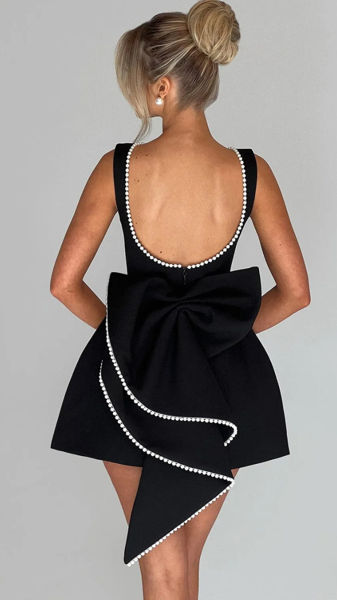 Rhinestone Backless Dress with Big Bow FC1871