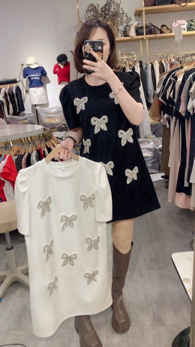 Rhinestone Bow Embedded Mini Dress FC1922