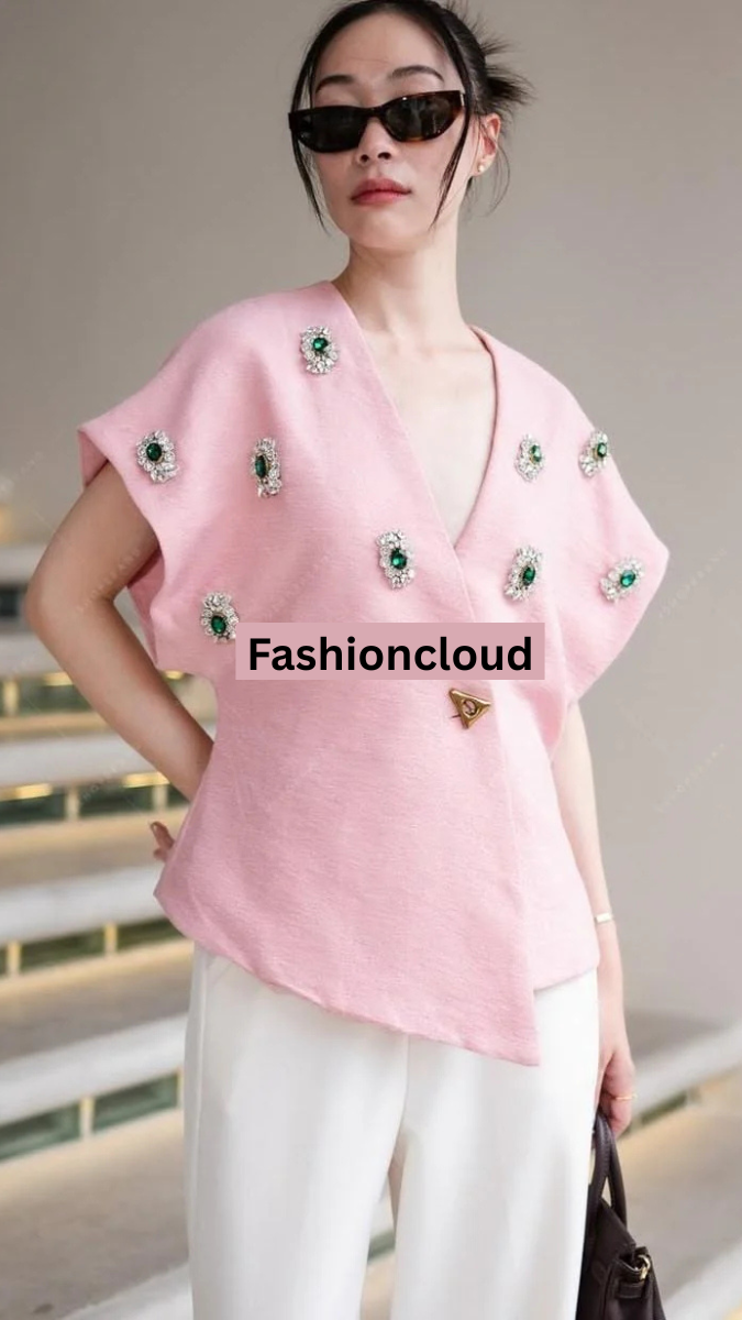 Rhinestone Design Embedded With Crystal V Neck Blazer FC1929