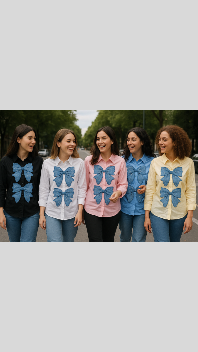 Rhinestone Designed Bow Shirt FC1863