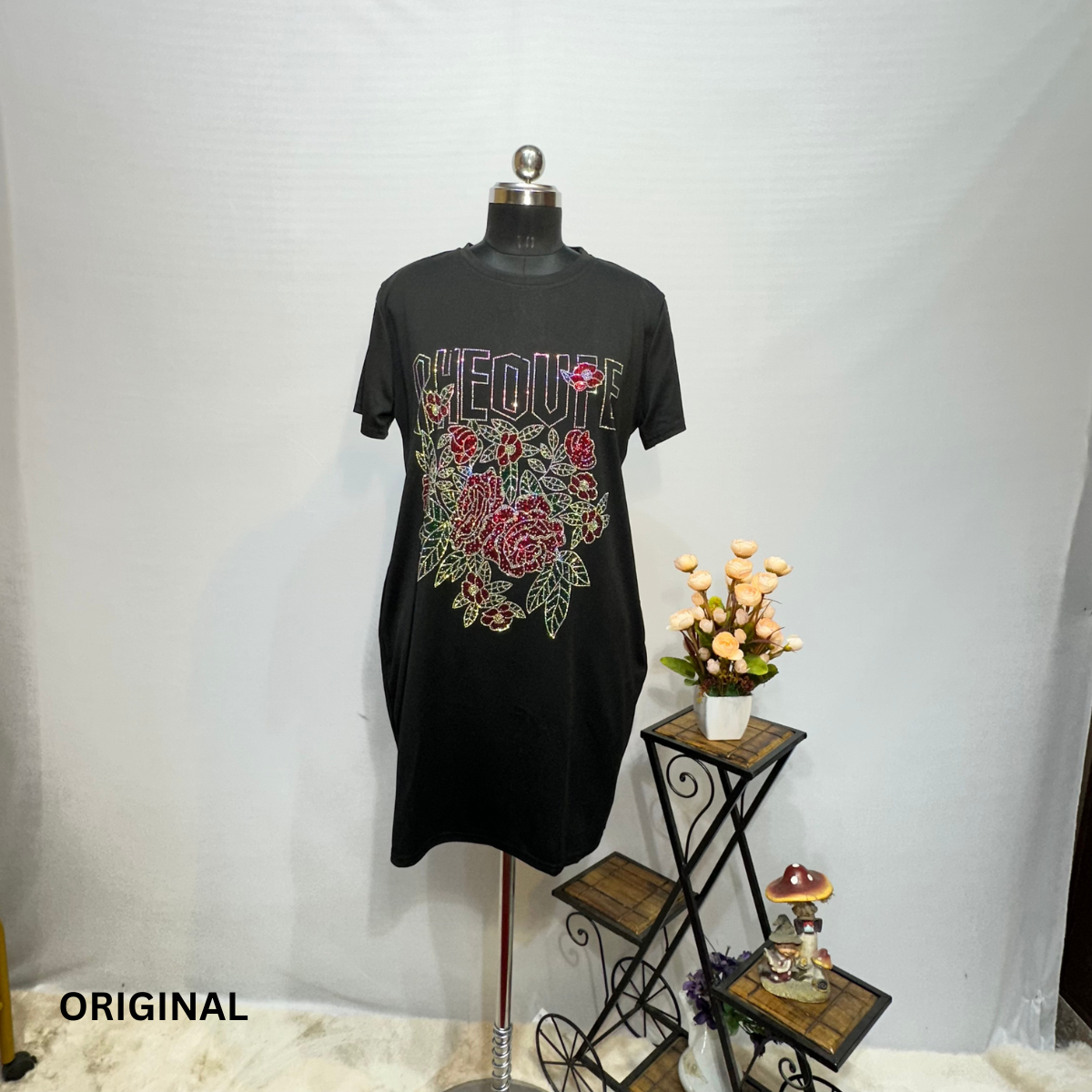 Rose Print T-shirt Dress