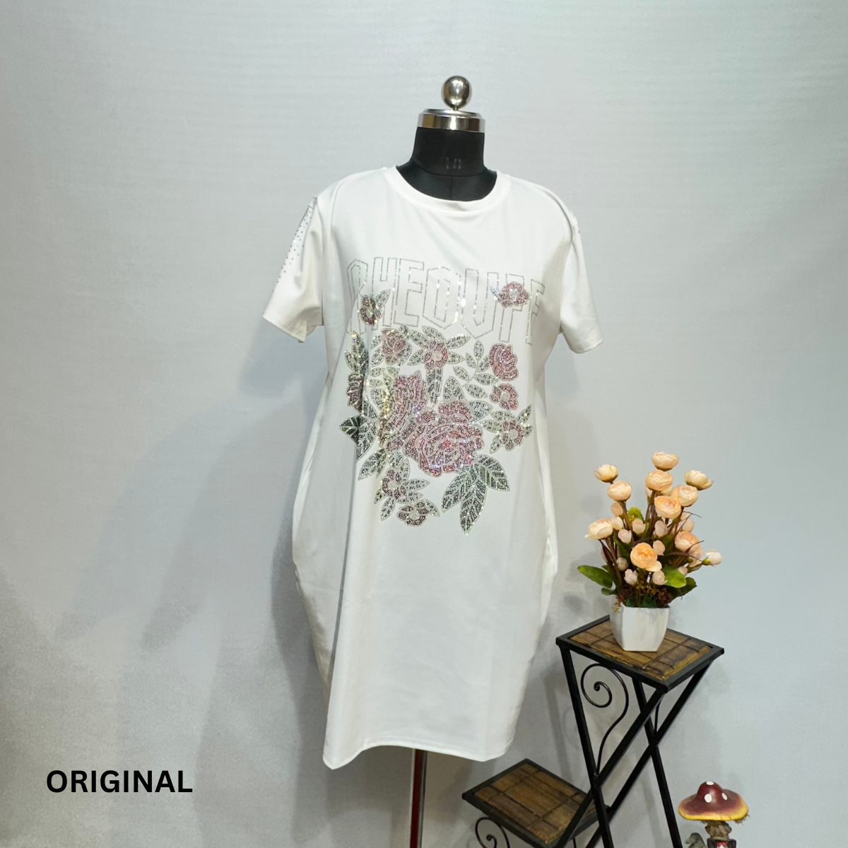 Rose Print T-shirt Dress
