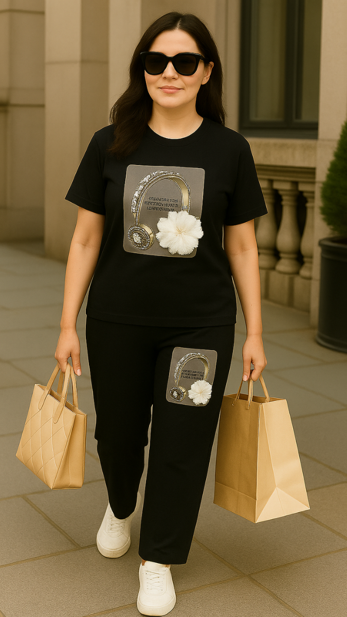 Round Neck Bag Printed Half Sleeve Coord Set FC1957