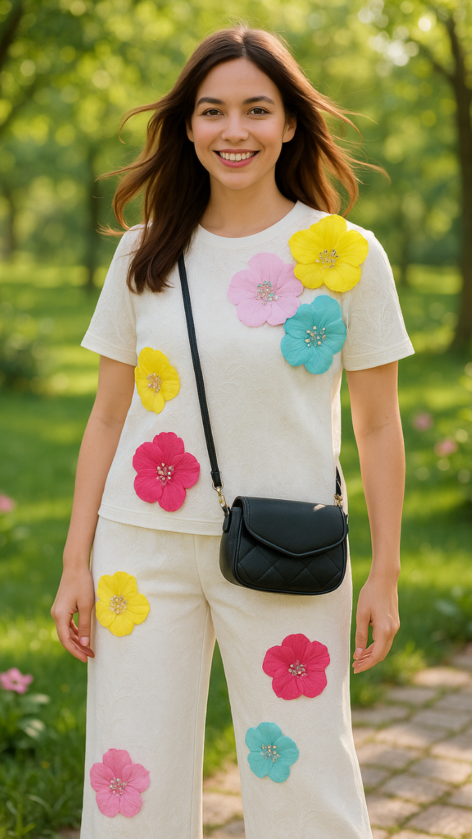 Round Neck Flowered Half Sleeve Coord Set FC1955