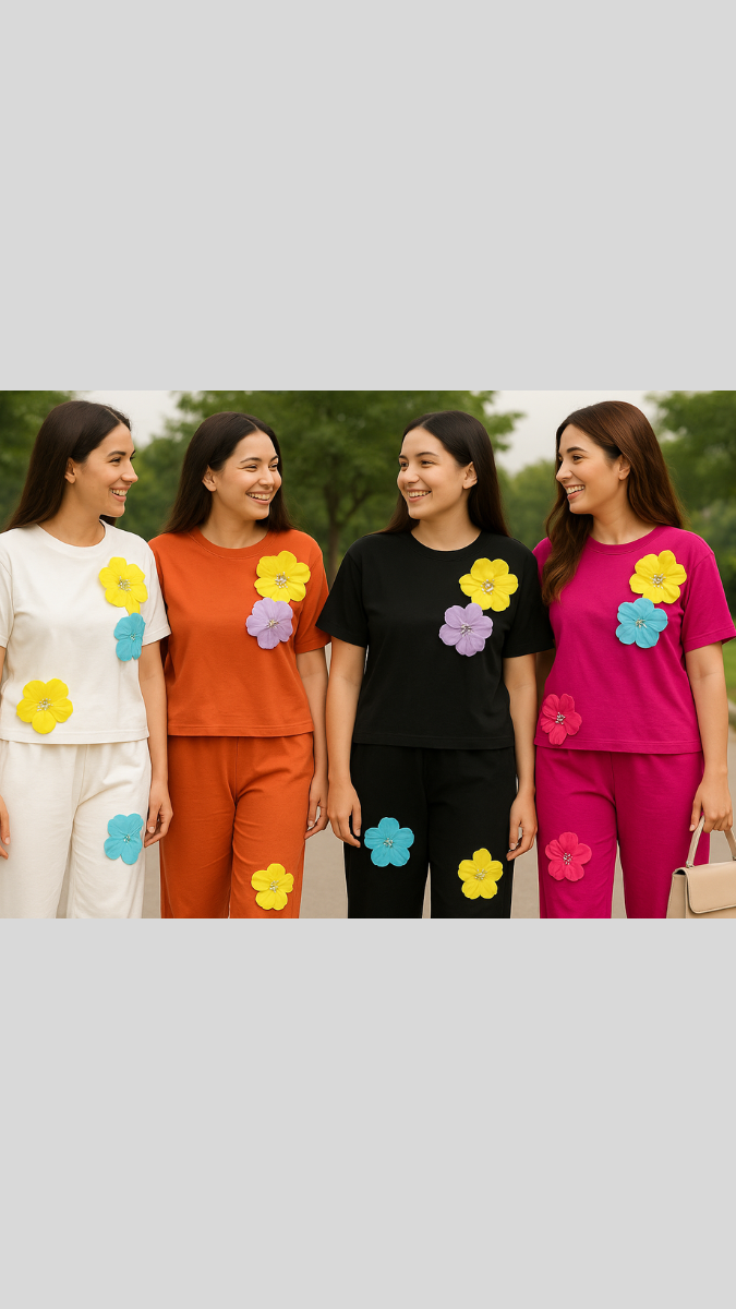 Round Neck Flowered Half Sleeve Coord Set FC1955
