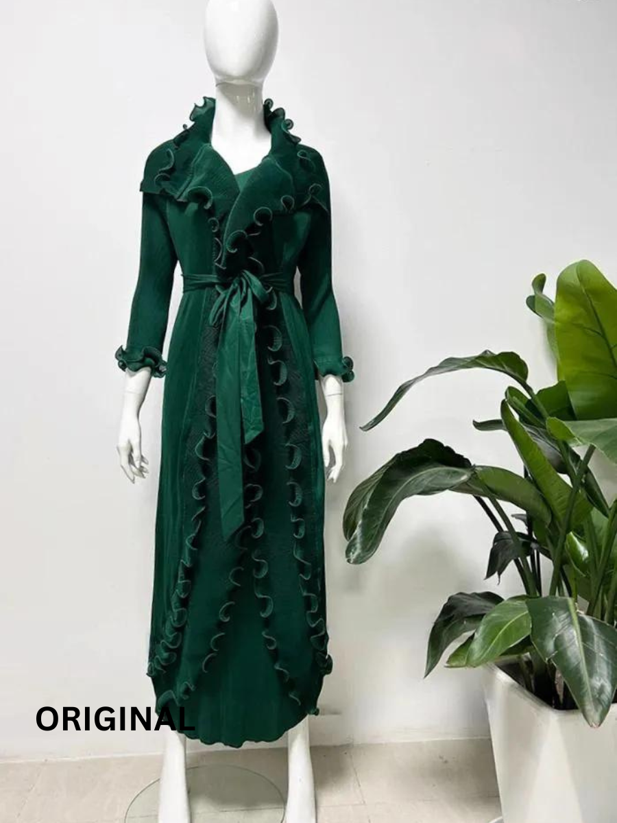 Ruffle Pleated Dress With Waist Belt FC1479