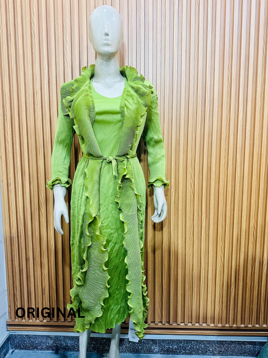 Ruffle Pleated Dress With Waist Belt FC1479