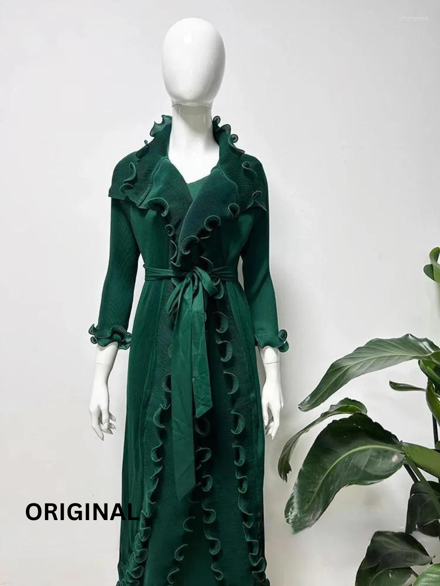 Ruffle Pleated Dress With Waist Belt FC1479