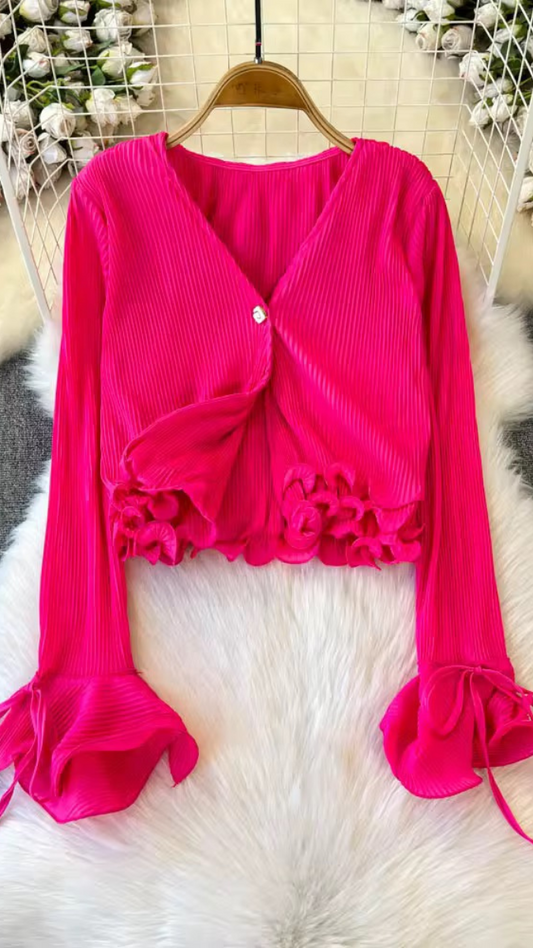 Ruffles Buttoned Front Fitted Top FC1874