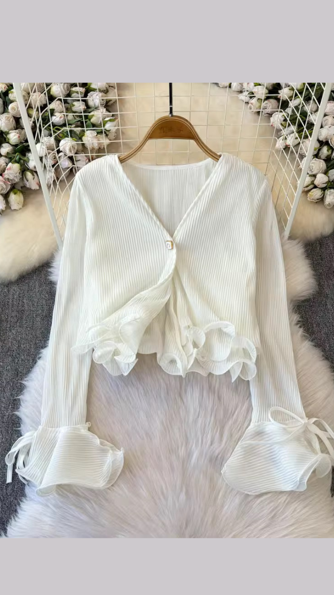 Ruffles Buttoned Front Fitted Top FC1874